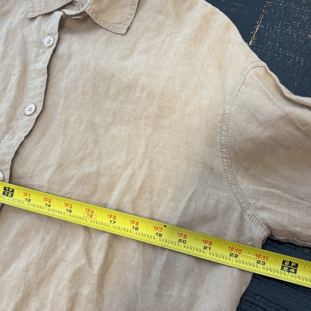 Zara 100% linen Button Down Shirt Tan Size Medium Casual - Picture 8 of 10